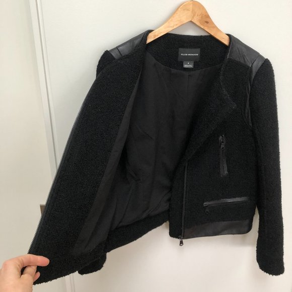 Club Monaco bouclé and leather jacket. Size 4 - Picture 5 of 8